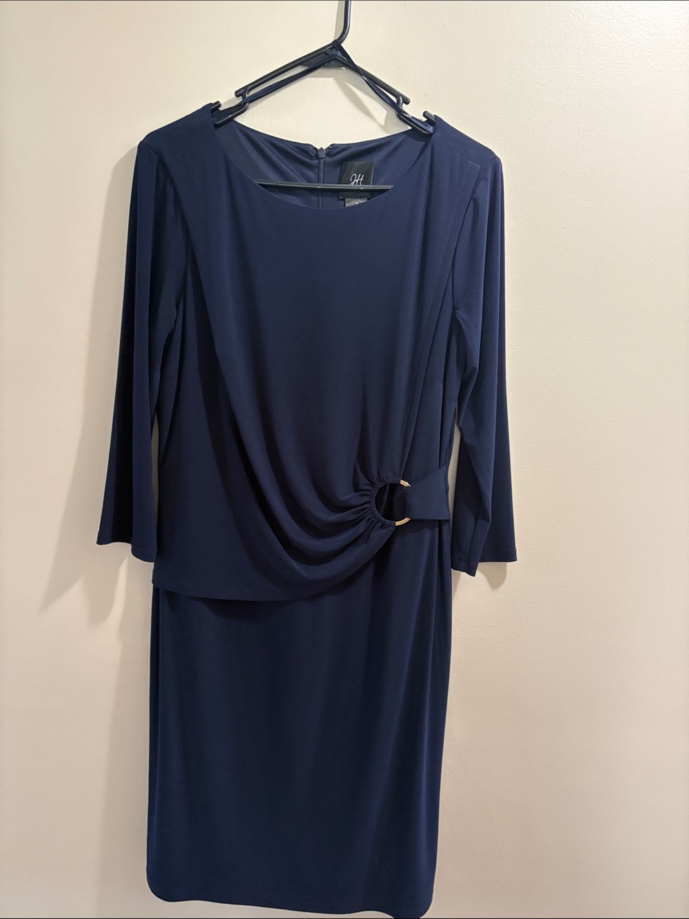 JH Elegant Navy Women’s Dress with Draped Ring Detail